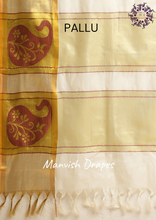 Load image into Gallery viewer, Plain Kerala Kasavu Pure Cotton Saree with Tissue Woven Border (MAROON BUTTA)
