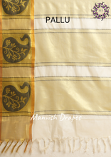 Load image into Gallery viewer, Plain Kerala Kasavu Pure Cotton Saree with Tissue Woven Border (BLACK BUTTA)
