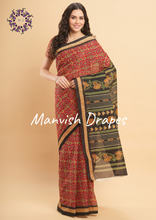 Load image into Gallery viewer, Mul Mul Pure Cotton Saree with Ikat Prints all over (RED PATOLA)

