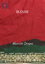 Load image into Gallery viewer, Mul Mul Pure Cotton Saree with Tie N Dye and Batiq Prints (GREEN-RED COMBINATION)
