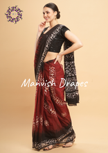 Load image into Gallery viewer, Mul Mul Pure Cotton Saree with Tie N Dye and Batiq Prints (RED-BLACK COMBINATION)
