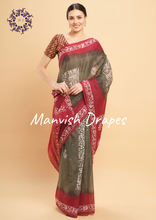Load image into Gallery viewer, Mul Mul Pure Cotton Saree with Tie N Dye and Batiq Prints (TUSSAR-RED COMBINATION)
