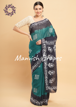 Load image into Gallery viewer, Mul Mul Pure Cotton Saree with Tie N Dye and Batiq Prints (RAMA-NAVY BLUE COMBINATION)
