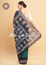 Load image into Gallery viewer, Mul Mul Pure Cotton Saree with Tie N Dye and Batiq Prints (RAMA-NAVY BLUE COMBINATION)
