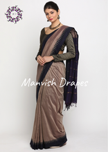 Load image into Gallery viewer, Gadwal Silk Cotton Sarees with Plain body all over and Contrast Temple Borders on both sides (TUSSAR NAVY BLUE COMBINATION)
