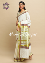 Load image into Gallery viewer, Kerala Kasavu Pure Cotton Saree with Buttas all over ,Woven Border and Woven Pallu(MAROON)
