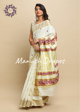 Load image into Gallery viewer, Kerala Kasavu Pure Cotton Saree with Zari Checks all over ,Woven Border and Woven Pallu
