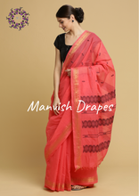Load image into Gallery viewer, Kanchi Cotton Sarees with Buttas all over and Zari Tissue Borders on both sides  (PINK)
