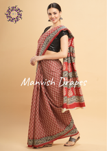 Load image into Gallery viewer, Mul Mul Pure Cotton Saree with Block Prints (MAROON)
