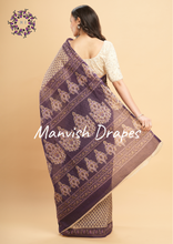 Load image into Gallery viewer, Mul Mul Pure Cotton Saree with Block Prints (WINE)
