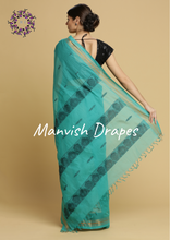 Load image into Gallery viewer, Kanchi Cotton Sarees with Buttas all over and Zari Tissue Borders on both sides  (SEA GREEN)
