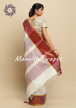 Load image into Gallery viewer, Plain Kerala Kasavu Pure Cotton Saree with Woven Border (MAROON BORDER)
