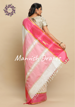 Load image into Gallery viewer, Plain Kerala Kasavu Pure Cotton Saree with Woven Border (PINK BORDER)
