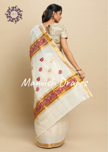 Load image into Gallery viewer, Kerala Kasavu Pure Cotton Saree with Zari Checks all over ,Tissue Border and Woven Pallu(MAROON)
