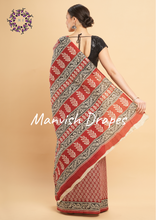 Load image into Gallery viewer, Mul Mul Pure Cotton Saree with Block Prints (MAROON)
