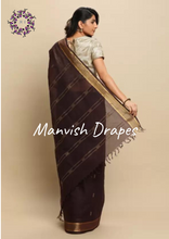 Load image into Gallery viewer, Kanchi Cotton Sarees with Buttas all over and Zari Tissue Borders on both sides  (COFFEE)
