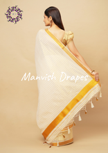 Load image into Gallery viewer, Kerala Kasavu Pure Cotton Saree with Zari stripes body (GOLD ZARI)
