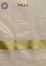 Load image into Gallery viewer, Plain Tissue Kerala Kasavu Pure Cotton Saree with Zari Tissue Border (GOLD ZARI)
