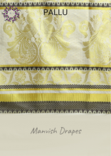 Load image into Gallery viewer, Kerala Kasavu Pure Cotton Saree with Buttas all over ,Woven Border and Woven Pallu(BLACK)
