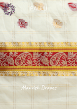 Load image into Gallery viewer, Kerala Kasavu Pure Cotton Saree with Zari Checks all over ,Tissue Border and Woven Pallu(MAROON)
