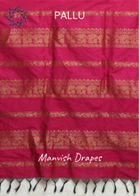 Load image into Gallery viewer, Gadwal Silk Cotton Sarees with Zari Buttas all over and Contrast Borders on both sides  (LEAF GREEN RANI COMBINATION)
