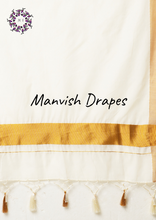 Load image into Gallery viewer, Plain Kerala Kasavu Pure Cotton Saree with Tassels (GOLD ZARI)
