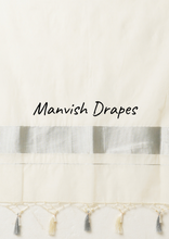 Load image into Gallery viewer, Plain Kerala Kasavu Pure Cotton Saree with Tassels (SILVER ZARI)
