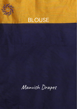 Load image into Gallery viewer, Gadwal Silk Cotton Sarees with Plain body all over and Contrast Temple Borders on both sides (MUSTARD NAVY BLUE COMBINATION)
