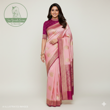 Load image into Gallery viewer, Banaras Georgette Saree with Paisley Buttis all over with Contrast Border,Paluu and Blouse- Baby Pink
