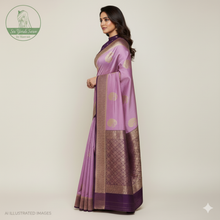 Load image into Gallery viewer, Banaras Georgette Saree with Paisley Buttis all over with Contrast Border,Paluu and Blouse- Onion Pink
