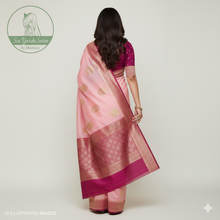 Load image into Gallery viewer, Banaras Georgette Saree with Paisley Buttis all over with Contrast Border,Paluu and Blouse- Baby Pink
