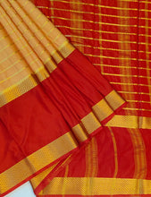 Load image into Gallery viewer, Semi Mysuru Crepe Saree with Contrast Border and Striped body.
