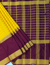 Load image into Gallery viewer, Semi Mysuru Crepe Saree with Contrast Border and Striped body.
