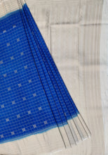 Load image into Gallery viewer, Semi Mysuru Crepe Checkered Saree with Contrast Off-White Border and Off-White Blouse with Color Options
