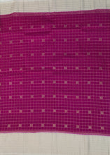 Load image into Gallery viewer, Semi Mysuru Crepe Checkered Saree with Contrast Off-White Border and Off-White Blouse with Color Options
