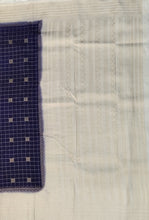 Load image into Gallery viewer, Semi Mysuru Crepe Checkered Saree with Contrast Off-White Border and Off-White Blouse with Color Options
