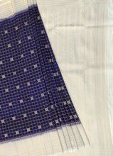 Load image into Gallery viewer, Semi Mysuru Crepe Checkered Saree with Contrast Off-White Border and Off-White Blouse with Color Options
