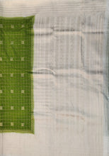 Load image into Gallery viewer, Semi Mysuru Crepe Checkered Saree with Contrast Off-White Border and Off-White Blouse with Color Options
