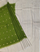 Load image into Gallery viewer, Semi Mysuru Crepe Checkered Saree with Contrast Off-White Border and Off-White Blouse with Color Options
