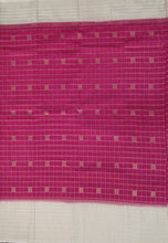 Load image into Gallery viewer, Semi Mysuru Crepe Checkered Saree with Contrast Off-White Border and Off-White Blouse with Color Options
