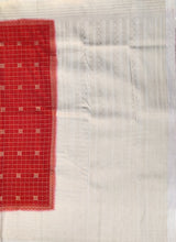 Load image into Gallery viewer, Semi Mysuru Crepe Checkered Saree with Contrast Off-White Border and Off-White Blouse with Color Options
