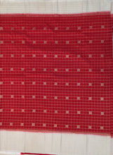 Load image into Gallery viewer, Semi Mysuru Crepe Checkered Saree with Contrast Off-White Border and Off-White Blouse with Color Options
