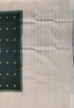 Load image into Gallery viewer, Semi Mysuru Crepe Checkered Saree with Contrast Off-White Border and Off-White Blouse with Color Options
