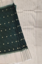 Load image into Gallery viewer, Semi Mysuru Crepe Checkered Saree with Contrast Off-White Border and Off-White Blouse with Color Options
