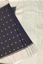 Load image into Gallery viewer, Semi Mysuru Crepe Checkered Saree with Contrast Off-White Border and Off-White Blouse with Color Options
