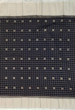 Load image into Gallery viewer, Semi Mysuru Crepe Checkered Saree with Contrast Off-White Border and Off-White Blouse with Color Options
