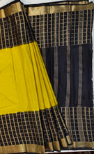 Load image into Gallery viewer, Semi Mysuru Crepe Saree with Checkered Contrast Border,Pallu and Blouse-With Color Options
