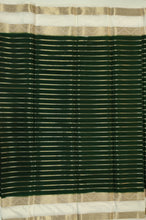 Load image into Gallery viewer, Semi Mysuru Crepe Striped Saree with Contrast Off-White Border and Off-White Bouse
