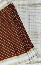 Load image into Gallery viewer, Semi Mysuru Crepe Striped Saree with Contrast Off-White Border and Off-White Bouse
