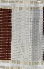 Load image into Gallery viewer, Semi Mysuru Crepe Striped Saree with Contrast Off-White Border and Off-White Bouse
